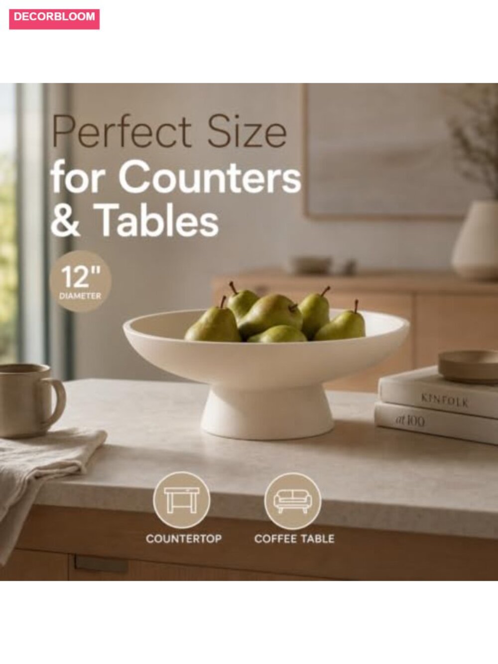 12" Concrete Fruit Bowl Extra Large Handcrafted Pedestal Kitchen Counter Decor - Picture 4 of 6